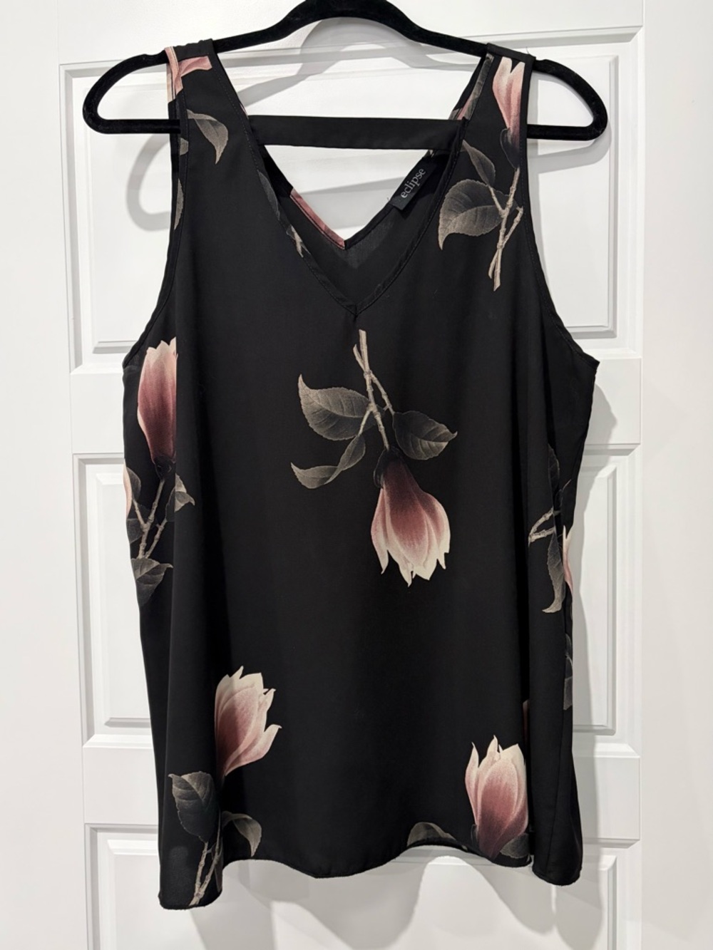 Eclipse Black Blouse with Pink Floral Accents
